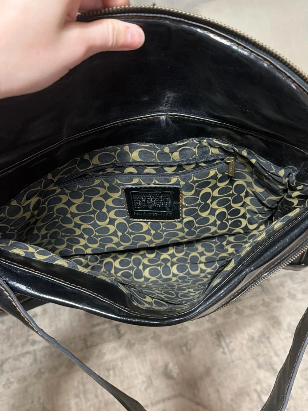 Coach Black Signature Canvas Shoulder Bag with Leather Trim